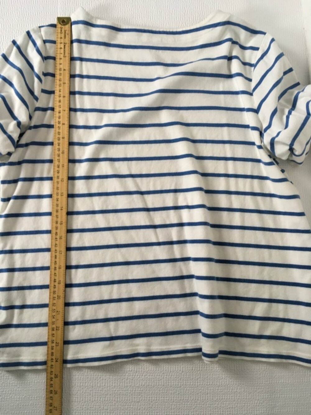 CJ Banks Top Women Size 1X White w Blue Stripes Short Sleeve T shirt Round Neck - Picture 10 of 14